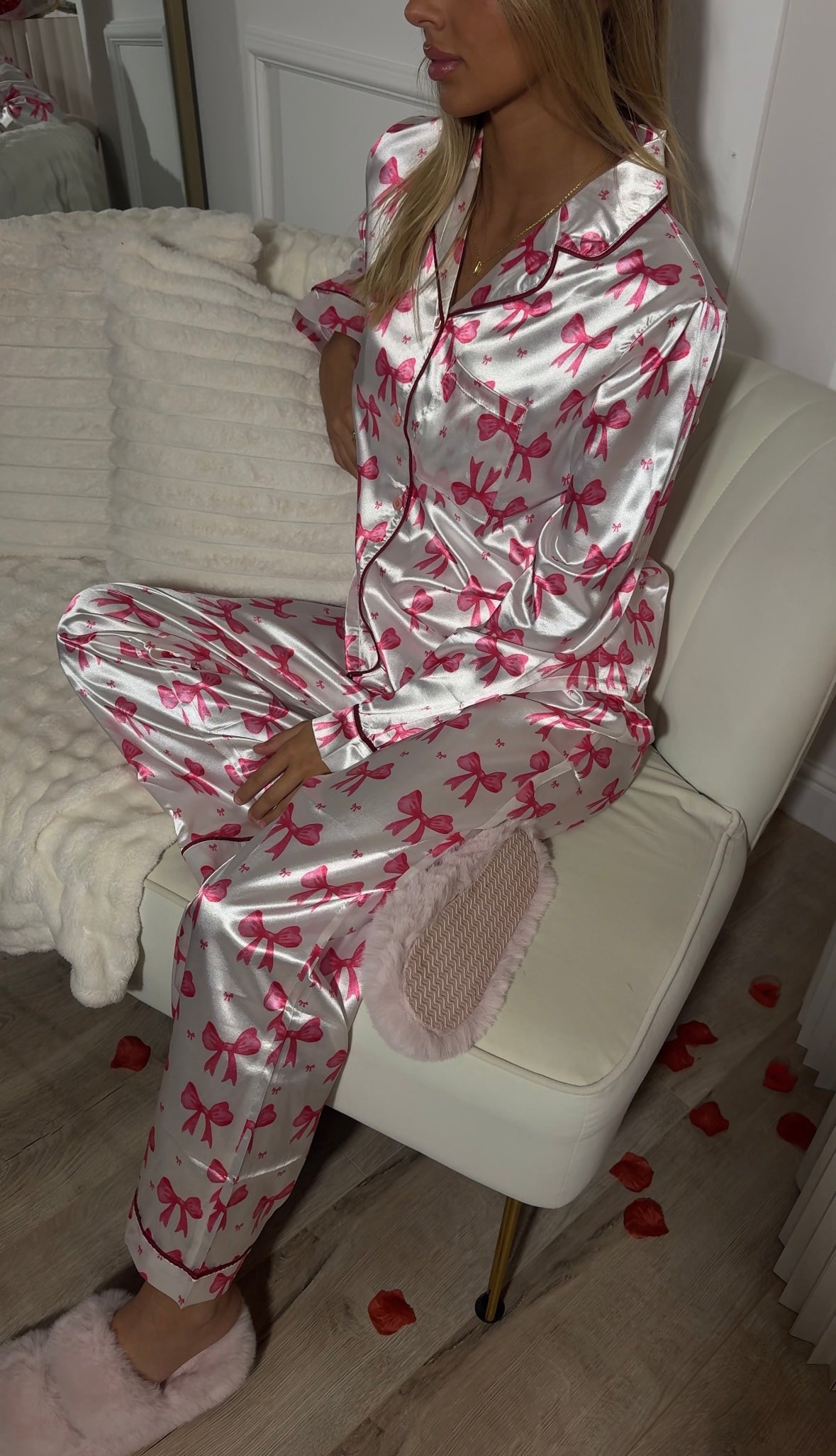 Pink Bow Satin Pyjamas