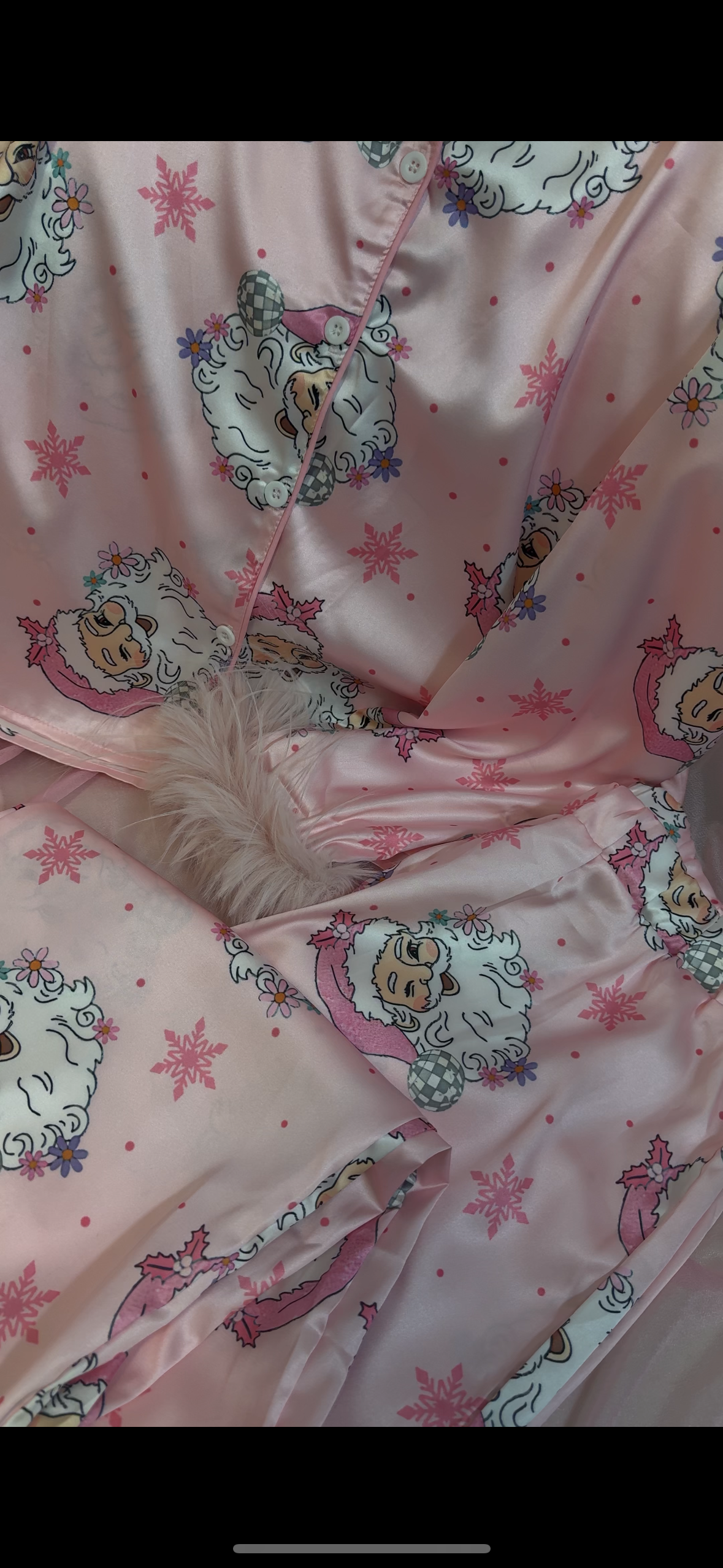 Pink Satin Fluffy Christmas Pyjamas