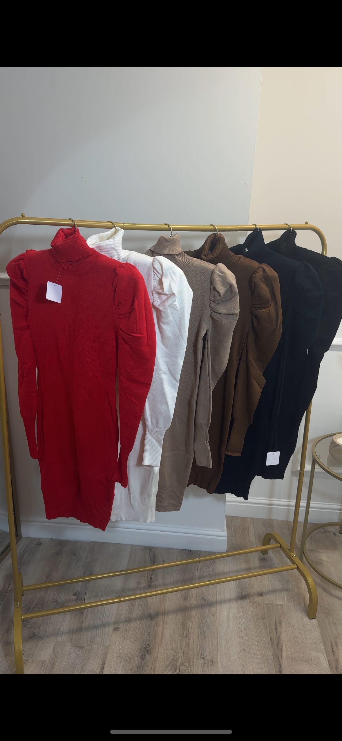 Puffed Sleeve Roll Neck Dress