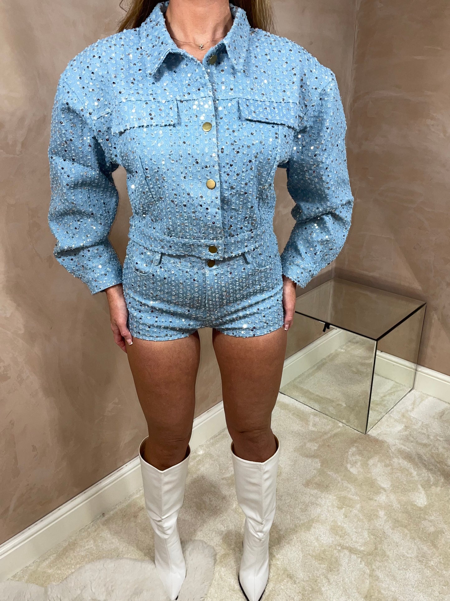 Denim Sequined Short Co Ord