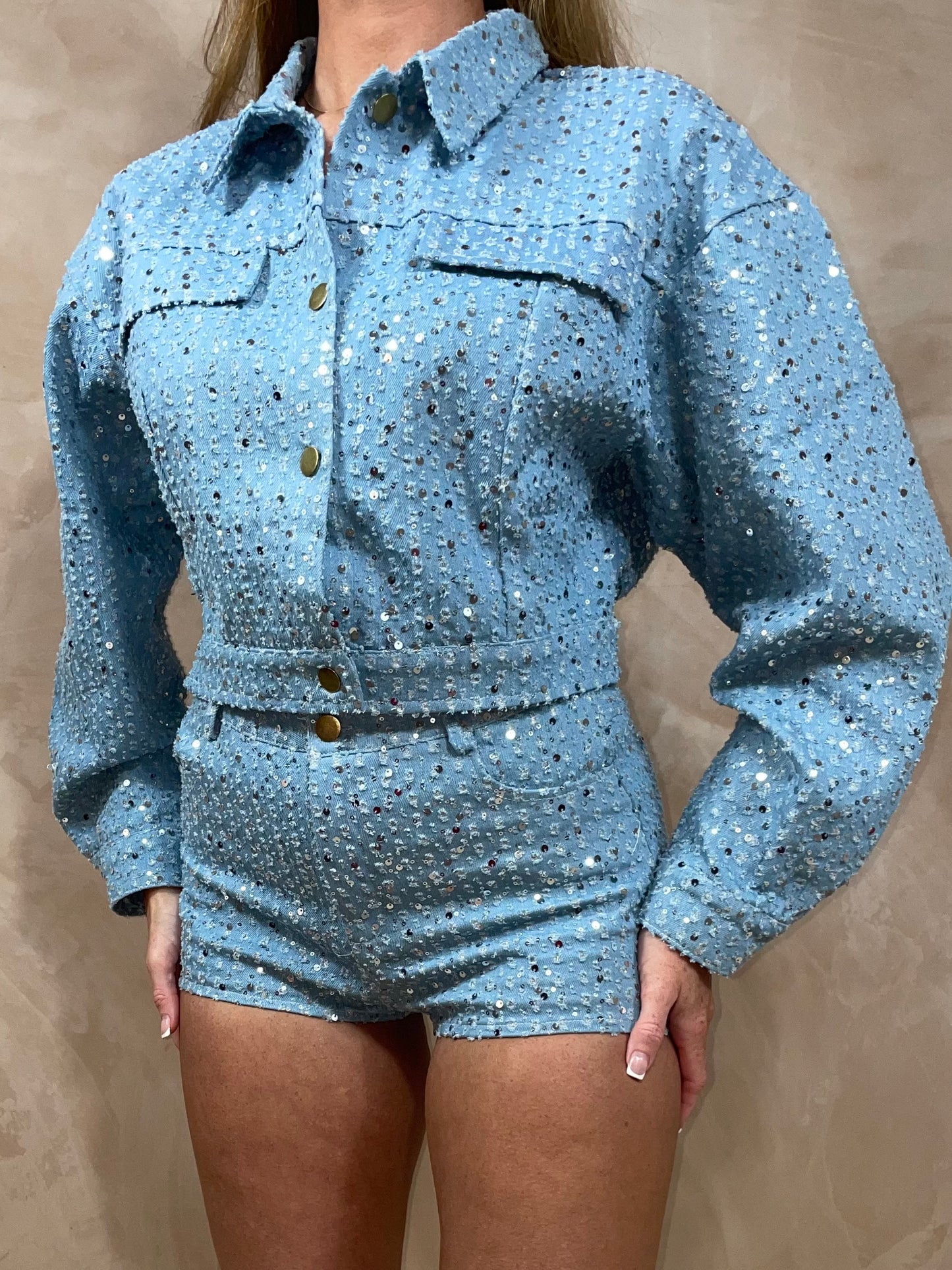 Denim Sequined Short Co Ord