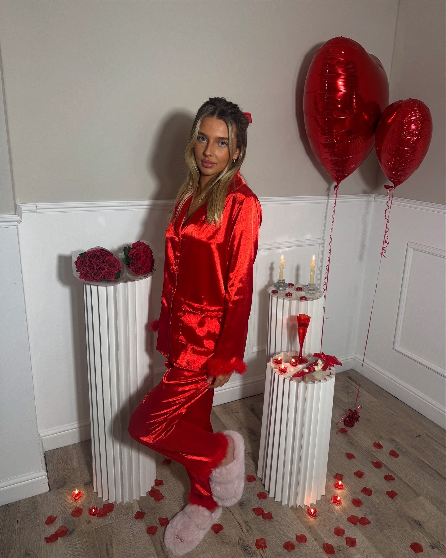 Red Satin Fluffy Pyjamas