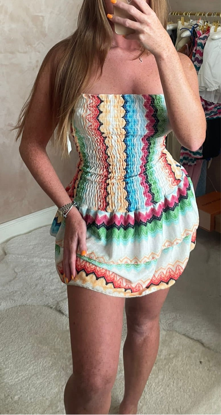 Multi Print Bandeau Dress